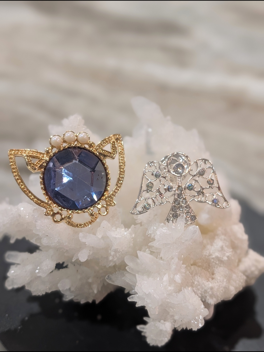 Blue Gem & Silver Angel Crystal  Pin Set